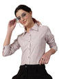 Style Quotient Women Mauve and Off White Stripe Linen Regular Fit Formal Shirt
