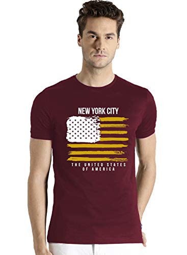 ADRO Men's USA American Flag Printed Cotton T-Shirts (RNR-M-NWW-BG_Maroon_XL)