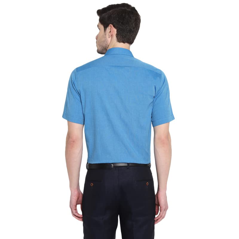 Turtle Men Blue Cotton Solid Regular Fit Shirts