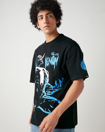 Bewakoof Official Marvel Merchandise Venom Mens Graphic Printed Oversized Fit Half Sleeve Round Neck Cotton Jersey T-Shirt_6499