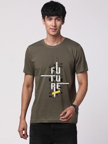 ADRO Men's Graphic Printed 100% Cotton T-Shirt - Regular Fit, Printed T-Shirts for Men (RN24-FTR-OL_Olive)