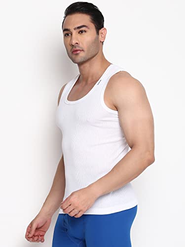 Rupa Frontline Colors Mens Round Neck Derby Vest White|Pure Cotton with Super Stretchable Finish|Comfort Fit |Pack of 1