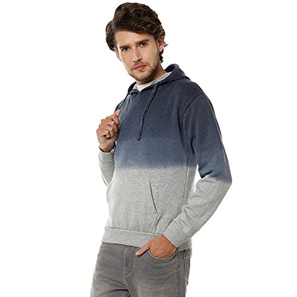 Campus Sutra Mens Blue & Grey Pullover Ombre Sweatshirt with Ribbed Hem for Casual Wear | Hooded Neck | Long Sleeve | Pull On C