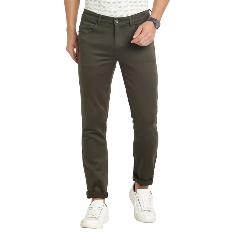 Turtle Men Cotton Olive Narrow Fit Solid Stretchable Jeans