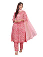 Varanga Floral Printed Embroidered Kurta With Straight Pant And Chiffon Dupatta