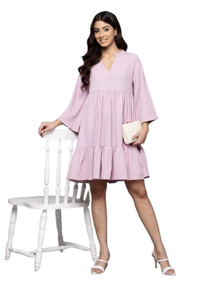 Varanga Women Lavender A-Line Dress With Gather Details