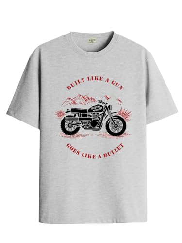 ADRO Men's Royal Bike Design Printed 100% Cotton T-Shirt - Regular Fit, Printed T-Shirts for Men (RN24-RYL-GR_Grey_XL)