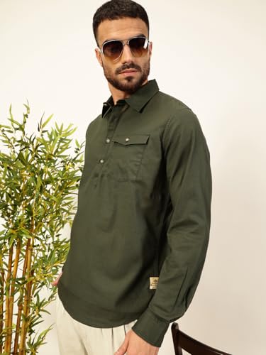 Thomas Scott Men Solid Cotton Linen Kurta Shirt (Ts1531)