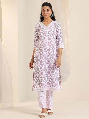 Libas Womens Printed Cotton Straight Kurta With Trousers