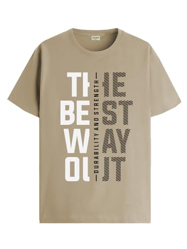 ADRO Motivational Quote Printed T-Shirt for Men - 100% Cotton, Regular Fit, Soft Breathable Fabric | RN23-M-BEST-BE-XL Beige