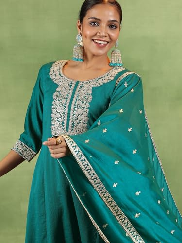Libas Green Silk Blend Yoke Design Kurta Sets For Women