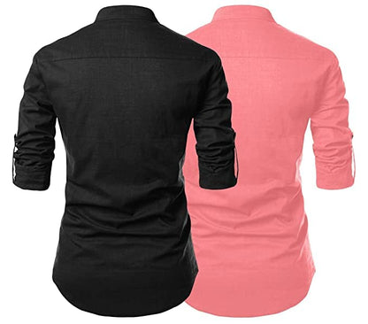 Finivo Fashion Combo Of MenS Regular Fit Cotton Blend Solid Full Sleeves Kurta | Short Kurta For Men (Pack Of 2)