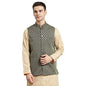 SOJANYA (Since 1958, Men's Jacquard Silk Dark Green Self Design ONLY Nehrujacket, Size: 40