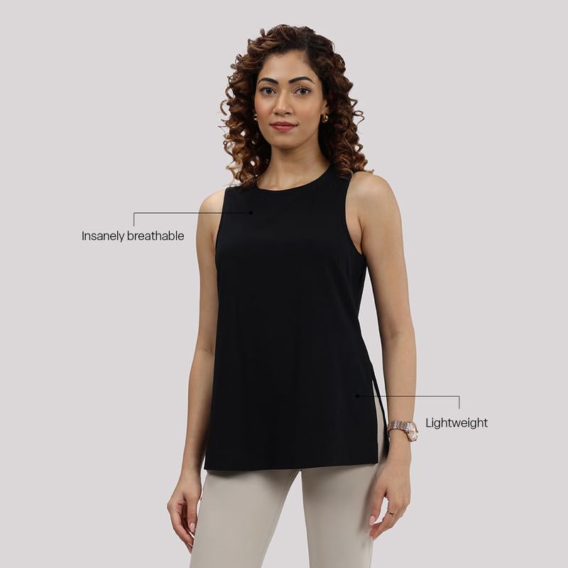 Last Tee Sleeveless Long Slit Top | Stays New for 750+ Days | Breathable | Long Slits | high Neck | Sleeveless Design