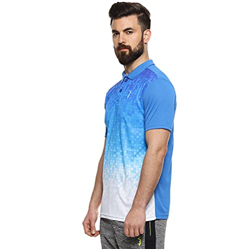 Campus Sutra MenS Sky Blue & Chalk White Ombre Polo Activewear T-Shirt For Casual Wear | Spread Collar | Short Sleeve | Button
