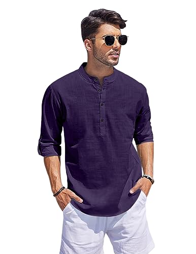 Hemadhav MenS Regular Fit Cotton Blend Casual Kurta Purple
