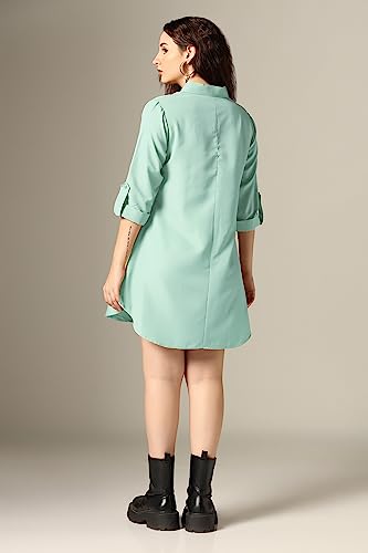 Greciilooks Western Dress For Women| Shirt Collar Solid A-Line Dress| Plus Roll Tab Sleeve Shirt Dress| WomenS Comfort Summer D