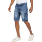 Campus Sutra MenS Blue Distressed Cargo Denim Shorts For Casual Wear | Medium-Wash Button Closure | Denim Denim Shorts Crafted