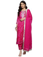 Varanga Women Fuchsia Bandhani Printed Zari Embroidered Kurta With Bottom And Dupatta