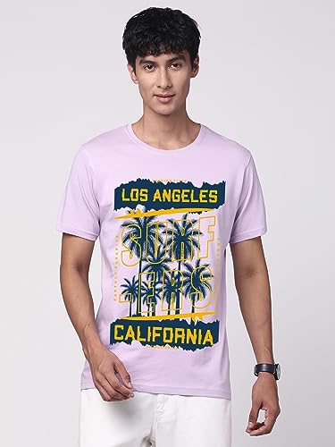 ADRO LA Surfers California Printed T-Shirt for Men - 100% Cotton, Regular Fit, Soft Breathable Fabric. (RN23-M-SRF-PU_Purple)