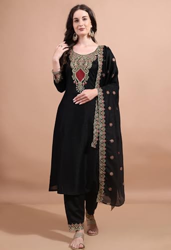 Pratham Blue WomenS Silk Embroidered Straight Kurta Palazzos With Dupatta |Kurta Set For Women |Women Kurta |Women Embroidered