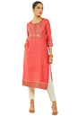 Soch Womens Chanderi EmbroideScoop-Neck Straight Kurta with Pocket