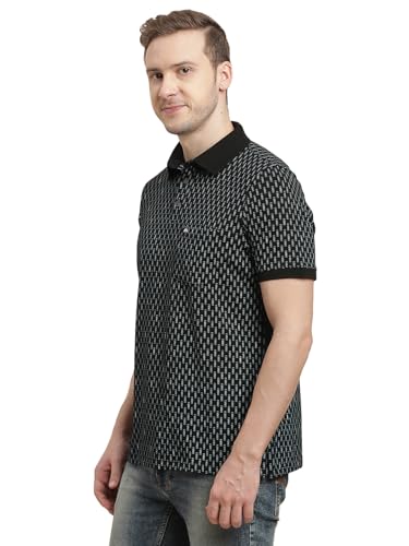 Turtle Men Cotton Stretch Black Printed Polo T-Shirt