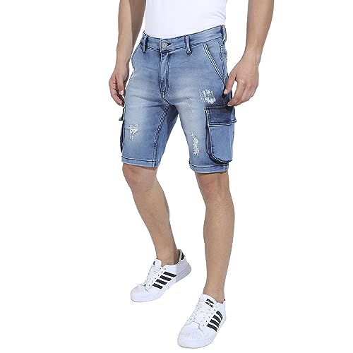 Campus Sutra Mens Boyfriend Shorts (CBSCSUM23JN_SHORT61_M_PLN_BU_Blue