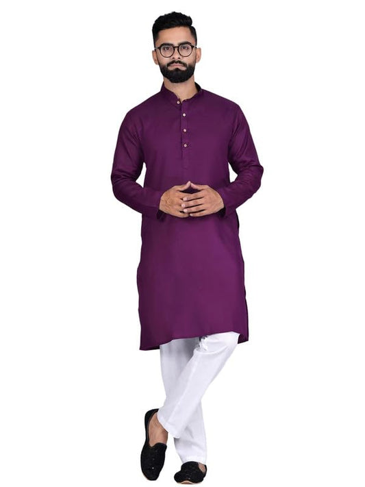 Pinkmint Kurta For Men Cotton Mandarin Collar Long Sleeve Soild Traditional Kurta
