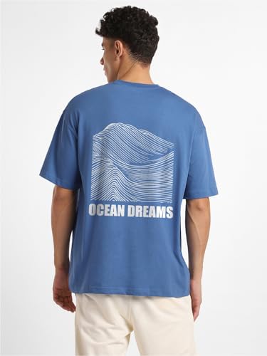 Nobero MenS Graphic Print Oversized Fit T-Shirt (1M-Twrt-C0838-Pal_Marine-Ocean Dreams
