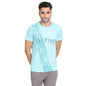 Turtle Men Aqua Blue Slim Fit Crew Neck Printed Tshirt