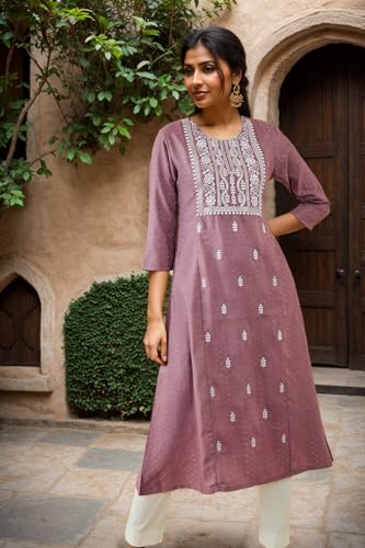 Soch Womens Purple Rayon Panelled A-Line Kurta With Floral Embroidery