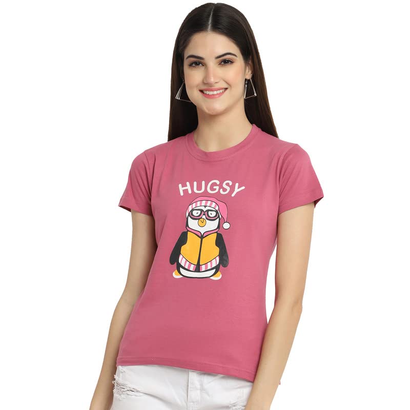 Preneum Womens Cotton Regular Fit Latest Graphic Stylish Printed Short Sleeves Casual T-Shirt || Trending & Style (Pack 4), Pin