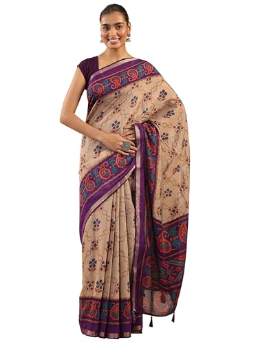 Libas Womens Printed Cotton Blend Saree With Blouse Piece