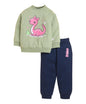 BUMZEE Girls Green & Navy Spun Fleece Full Sleeves Animal Print Regular Fit Sweatshirt & Jogger Set - 18-24 Months (Peb11094E-gr