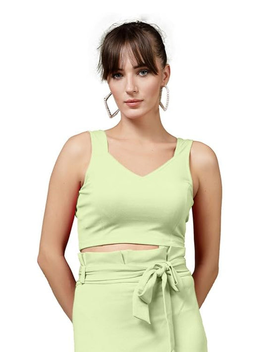 OOMPH! Stretchable Sleeveless Crop Top, Green, mt957