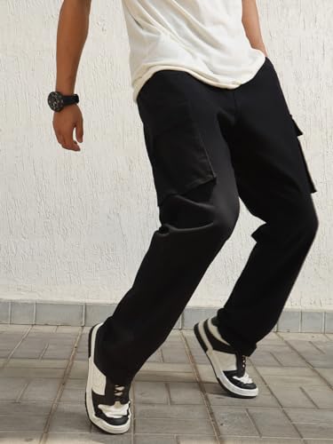 Hubberholme Men Black Smart Casual Summer Cotton Loose Fit Solid Trousers_16