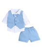 Bumzee Boys Cotton Full Sleeves Shirt & Short Set With Waistcoat And Applique Bow Powder Blue & White - 2-3 Years (Peb10525F-Pbl