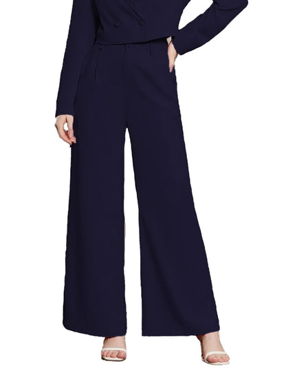 Kotty Womens High Rise Regular Fit Viscose Rayon Solid Trousers Navy Blue