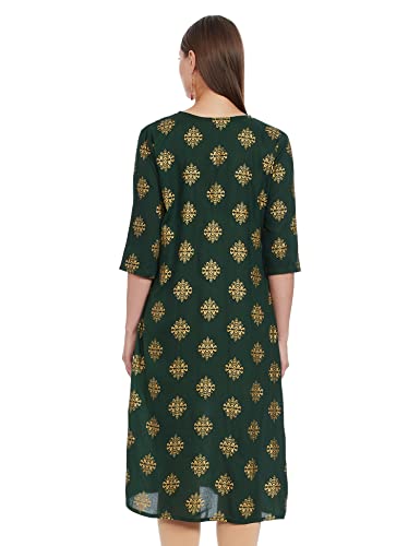 anubhutee Women's Olive Green Golden Ethnic Printed A-Line Kurta