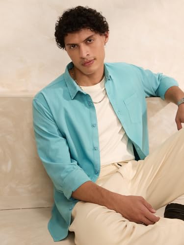 The Souled Store Essential Line: Supima Shirt Men and Boys Full Sleeves Semi-Spread Collar Solid Cotton Regular Fit Lightweight