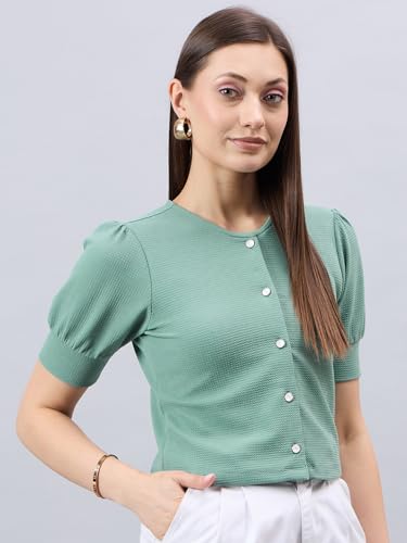 Style Quotient Women Solid Sage Green Polyknit Casual Open Front Shrug