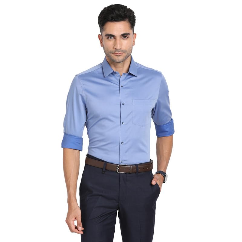 Turtle Men 100% Cotton Slim Fit Blue Solid Ceremonial Shirt