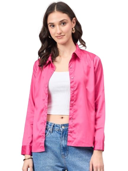 Style Quotient Women Fuchsia Pink Satin Regular Formal Shirt