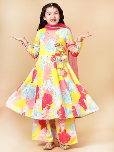 A.T.U.N. (ALL THINGS UBER NICE) Girls Yellow Floral Printed Anarkali Palazzo Set
