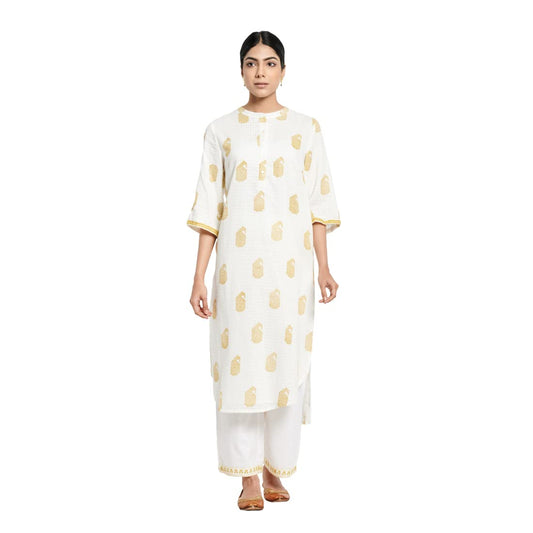 Fabindia Women Printed 2 Piece Kurta et Cotton_Yellow