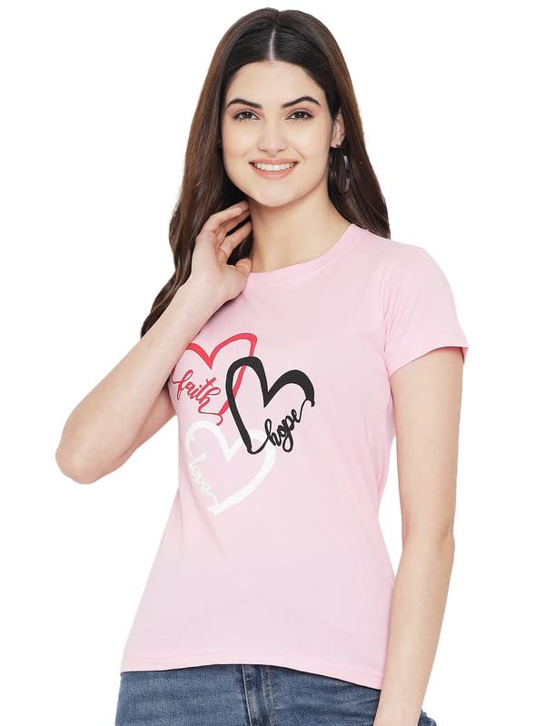 Preneum Womens Cotton Regular Fit Latest Graphic Stylish Printed Short Sleeves Casual T-Shirt || Trend & Styles (Pack 3), Pink
