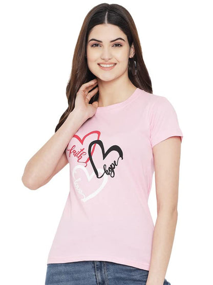 Preneum Womens Cotton Regular Fit Latest Graphic Stylish Printed Short Sleeves Casual T-Shirt || Trend & Styles (Pack 3), Pink