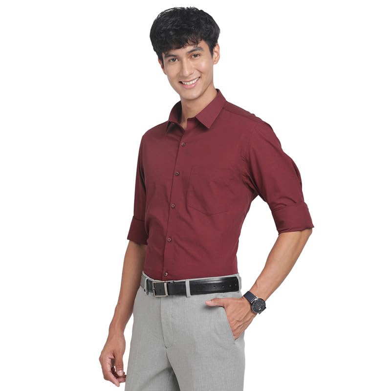 Turtle Men 100% Cotton Slim Fit Maroon Solid Formal Shirt