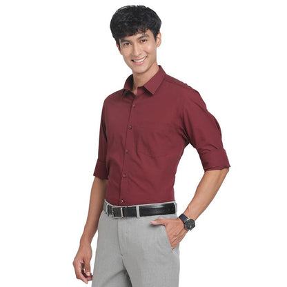Turtle Men 100% Cotton Slim Fit Maroon Solid Formal Shirt